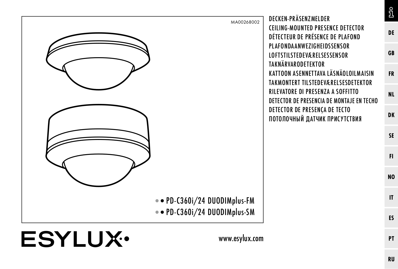 ESYLUX PD-C360i/24 DUODIMplus-FM, PD-C360i/24 DUODIMplus-SM Installation And Operating Instructions Manual