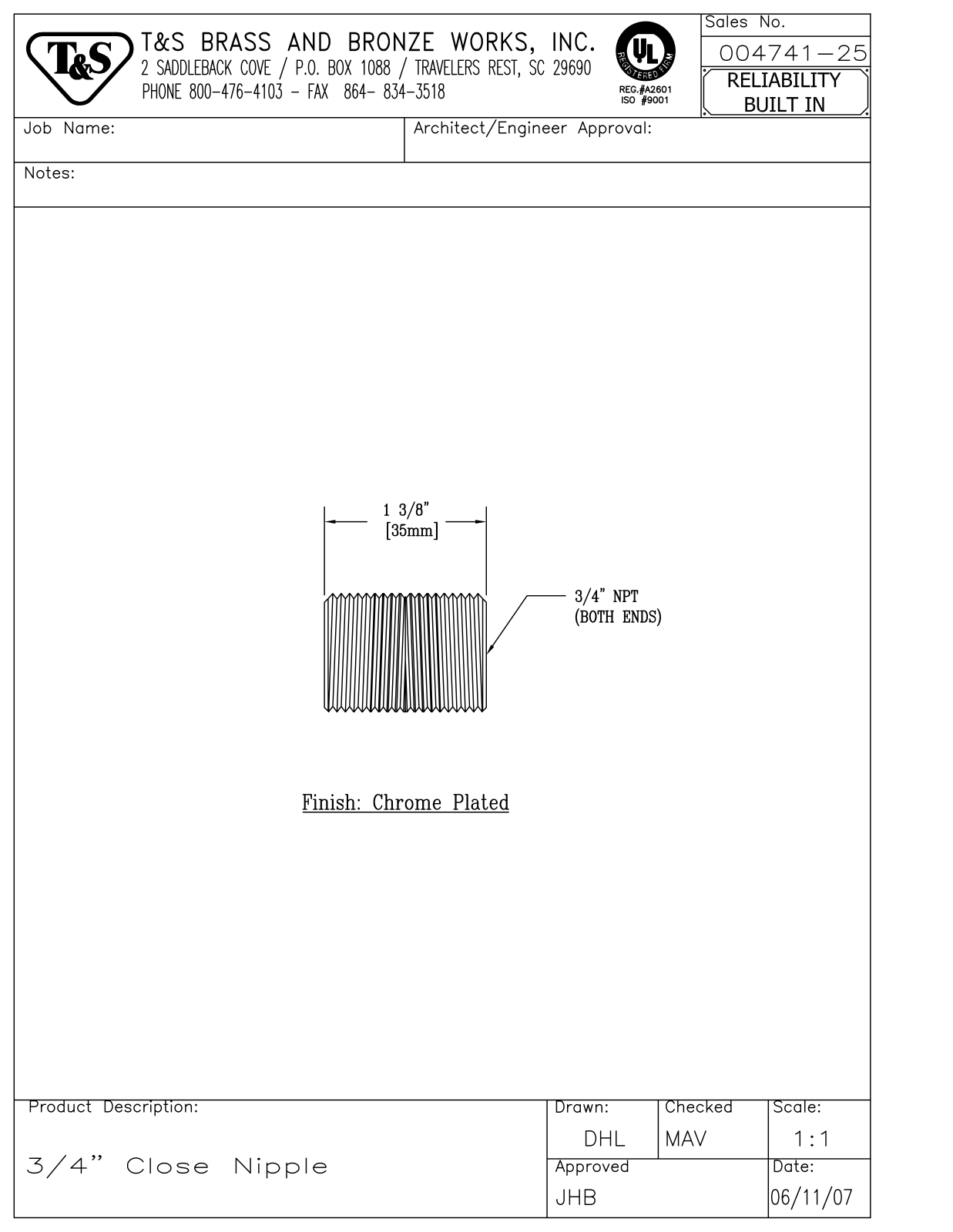 T&S Brass 004741-25 User Manual