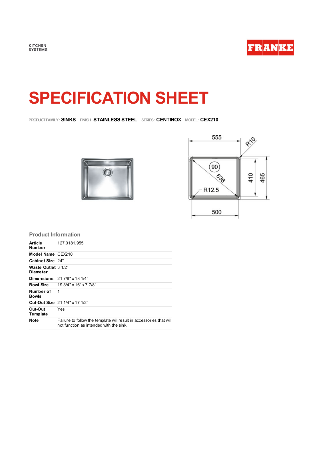 Franke Foodservice CEX210 User Manual