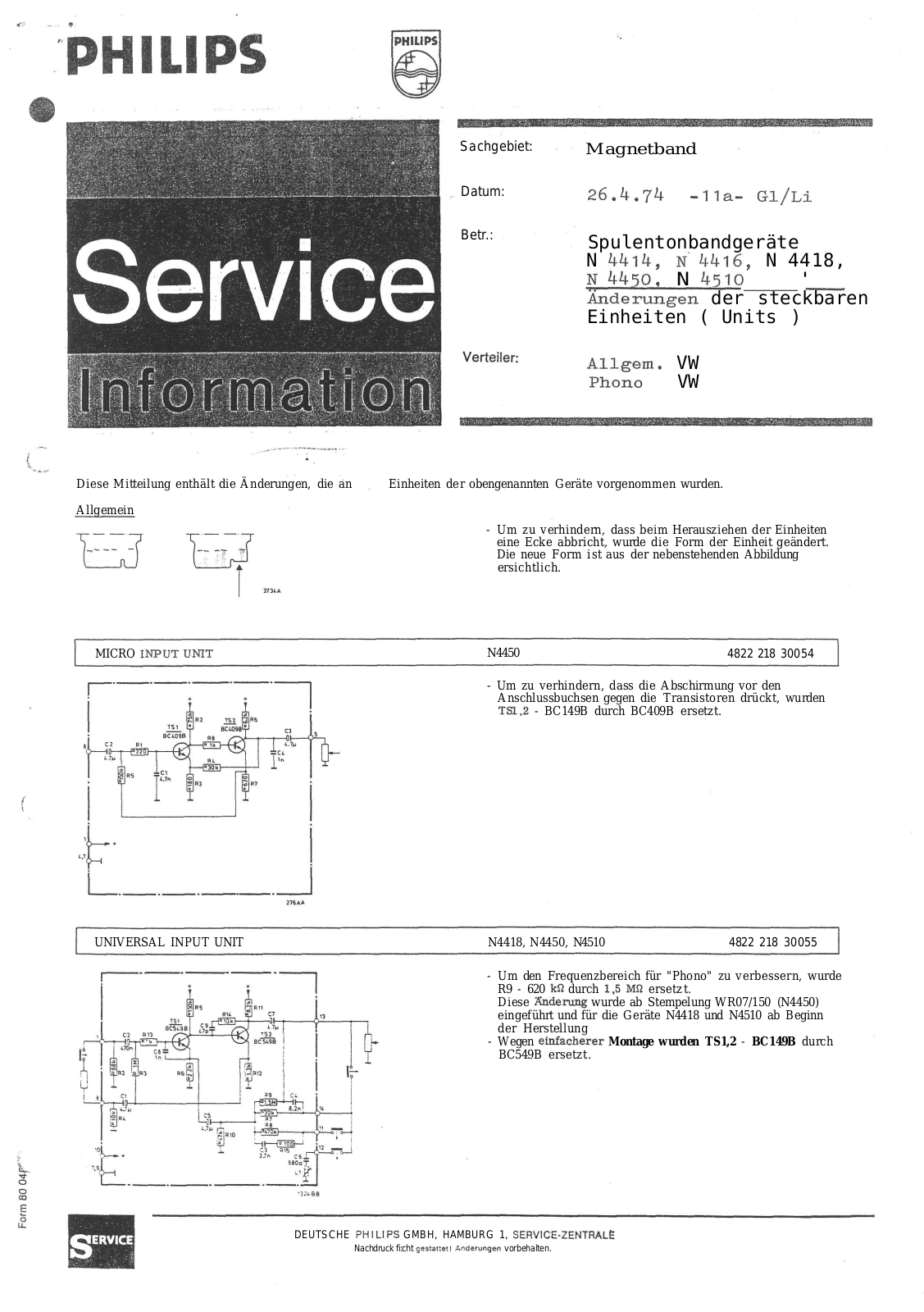 Philips N-4510, N-4450, N-4418, N-4414, N-4416 Service Manual