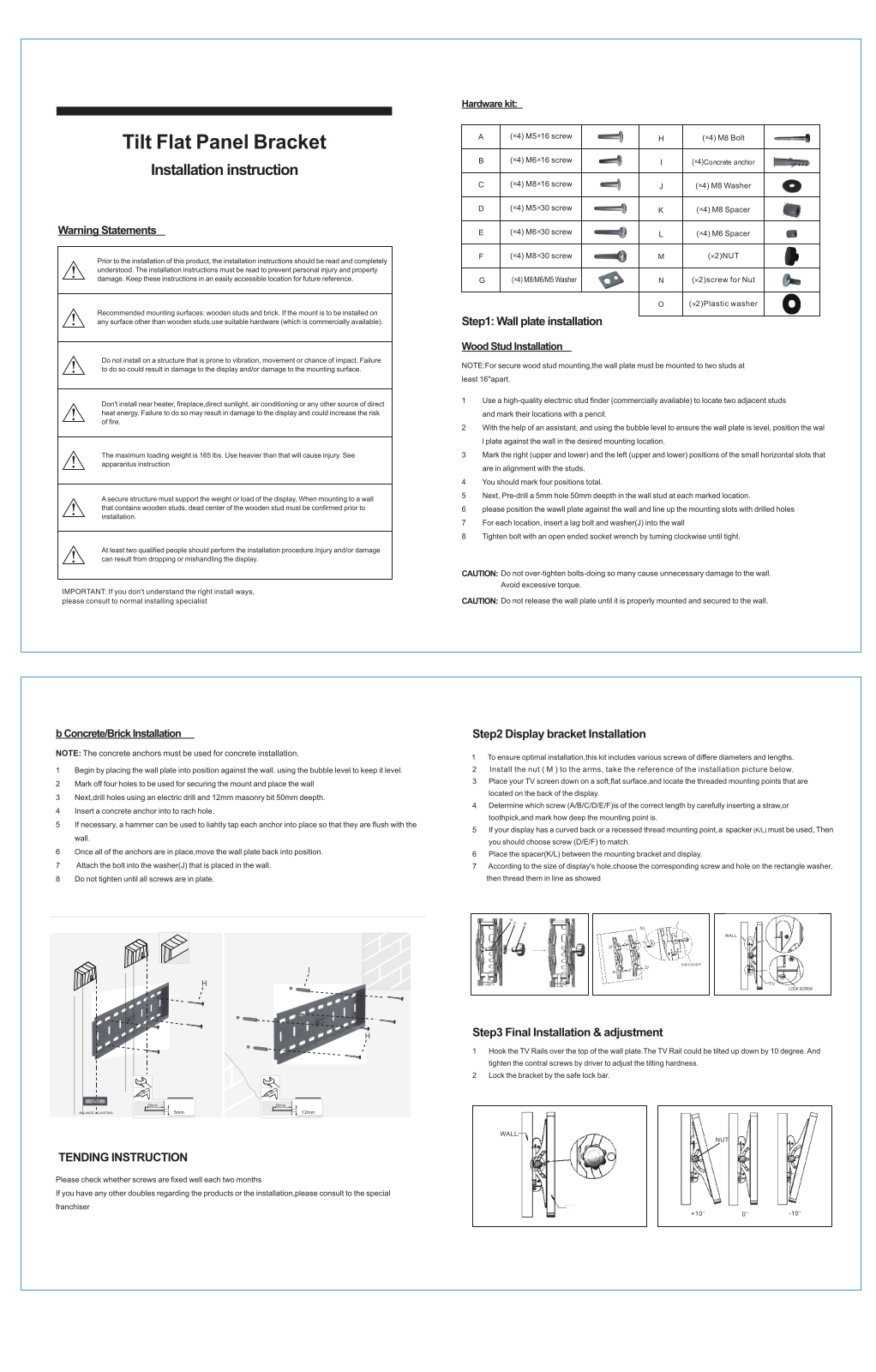 SpeaKa Professional TV-WH Slim 17Z – 37Z User guide