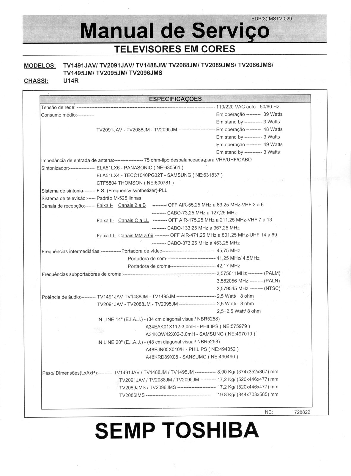 Toshiba TV1491JAV, TV2091JAV, TV1788JM, TV2088JM, TV2089JM Service Manual