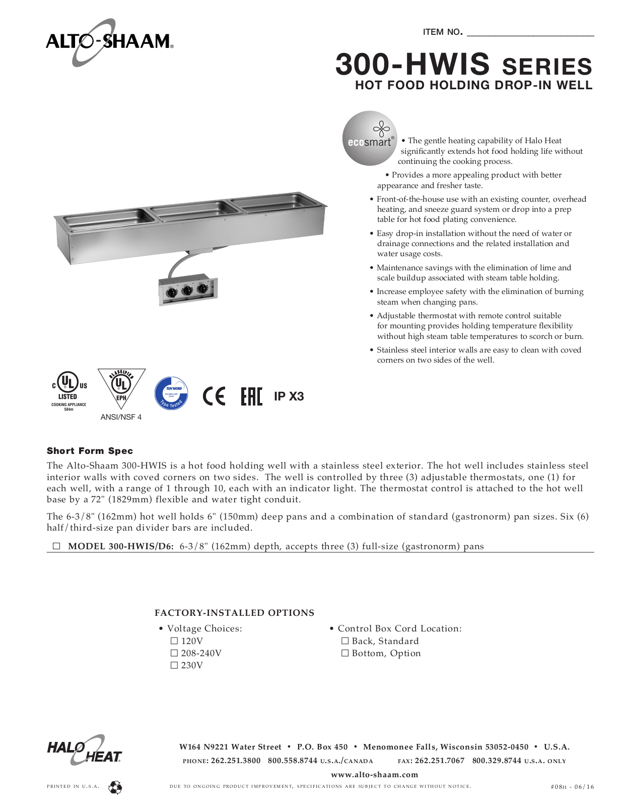 Alto Shaam 300-HWIS-D6 User Manual