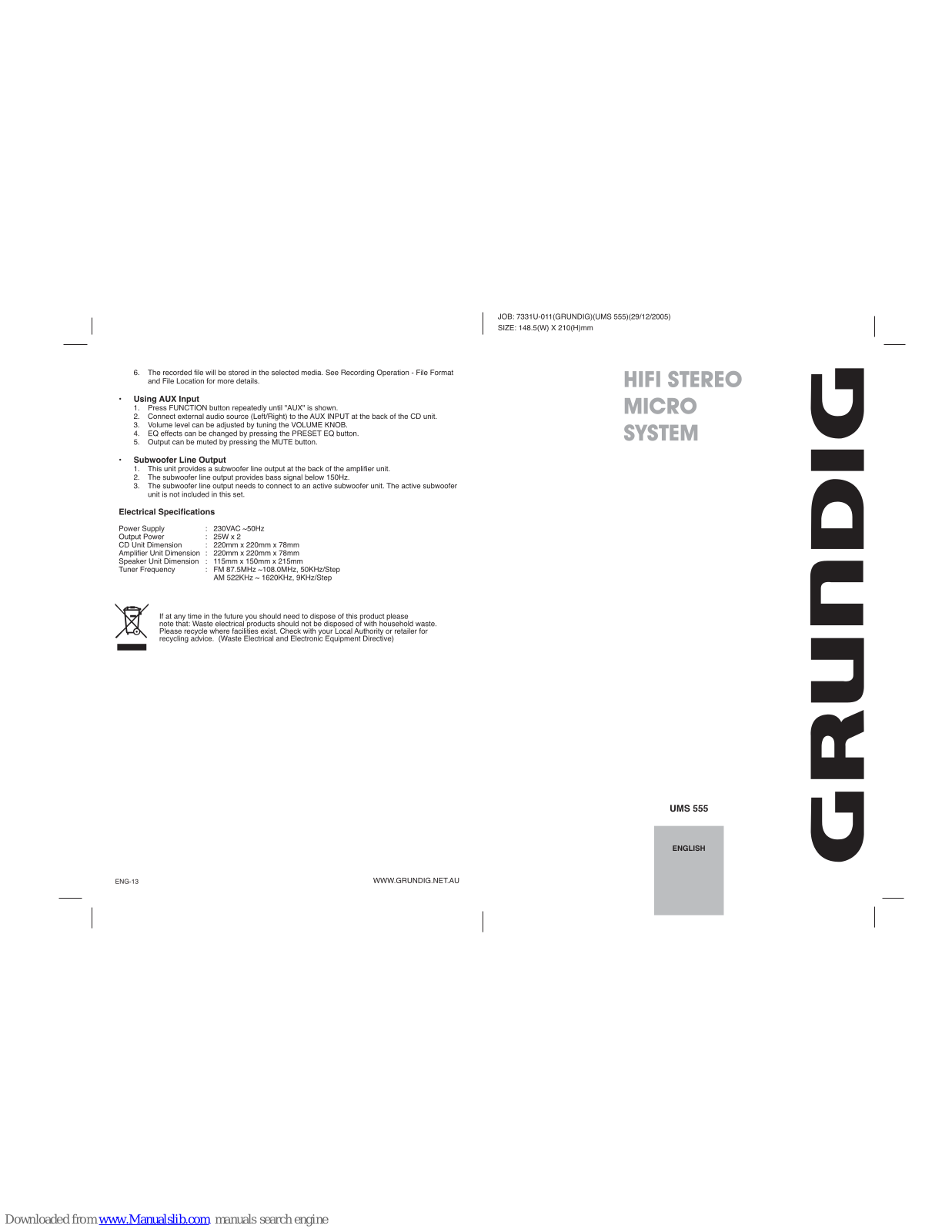 Grundig UMS 555 User Manual