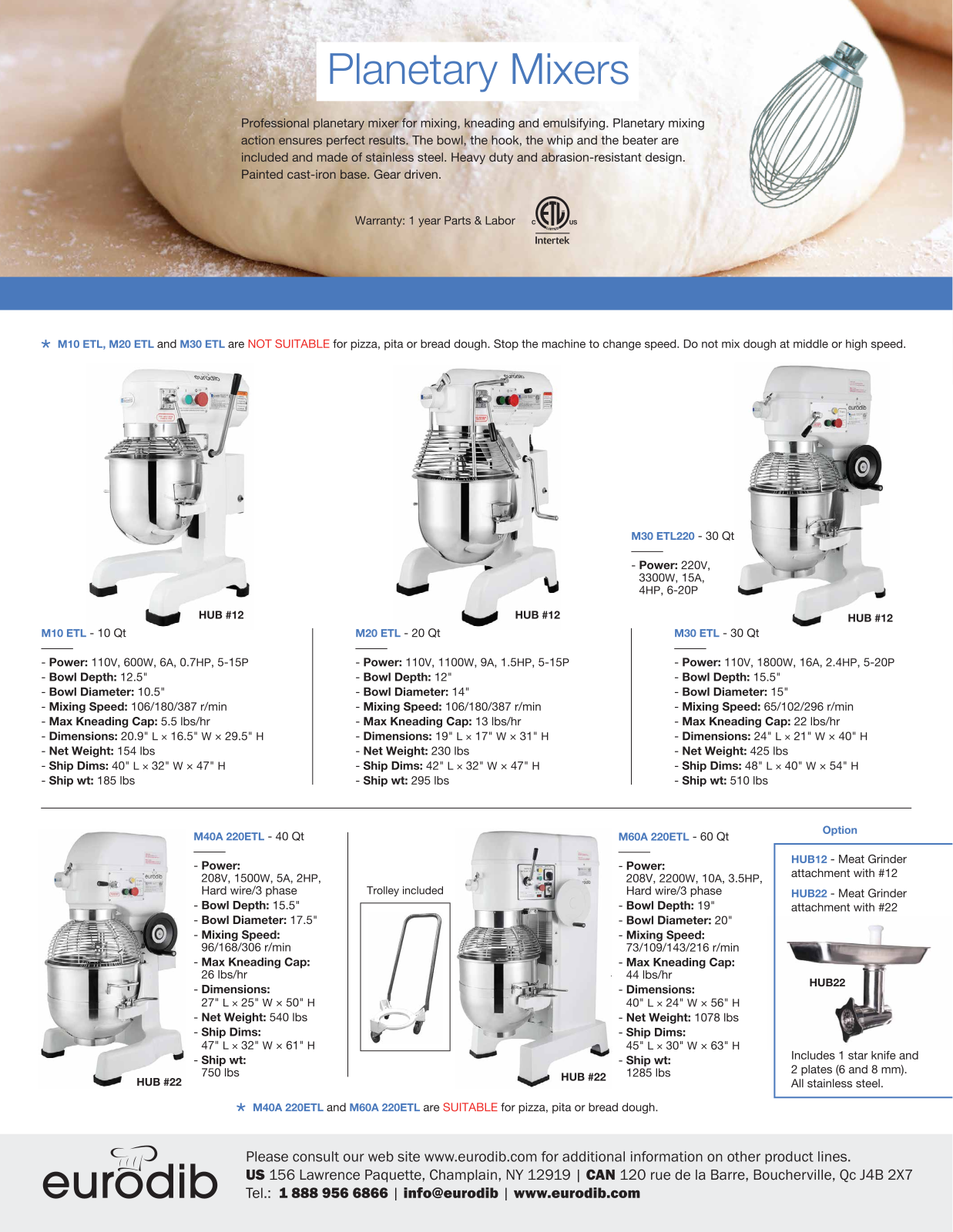 Eurodib NM40A44, NM60A29, NM60A40, NM60A44, NM40A43 Specifications