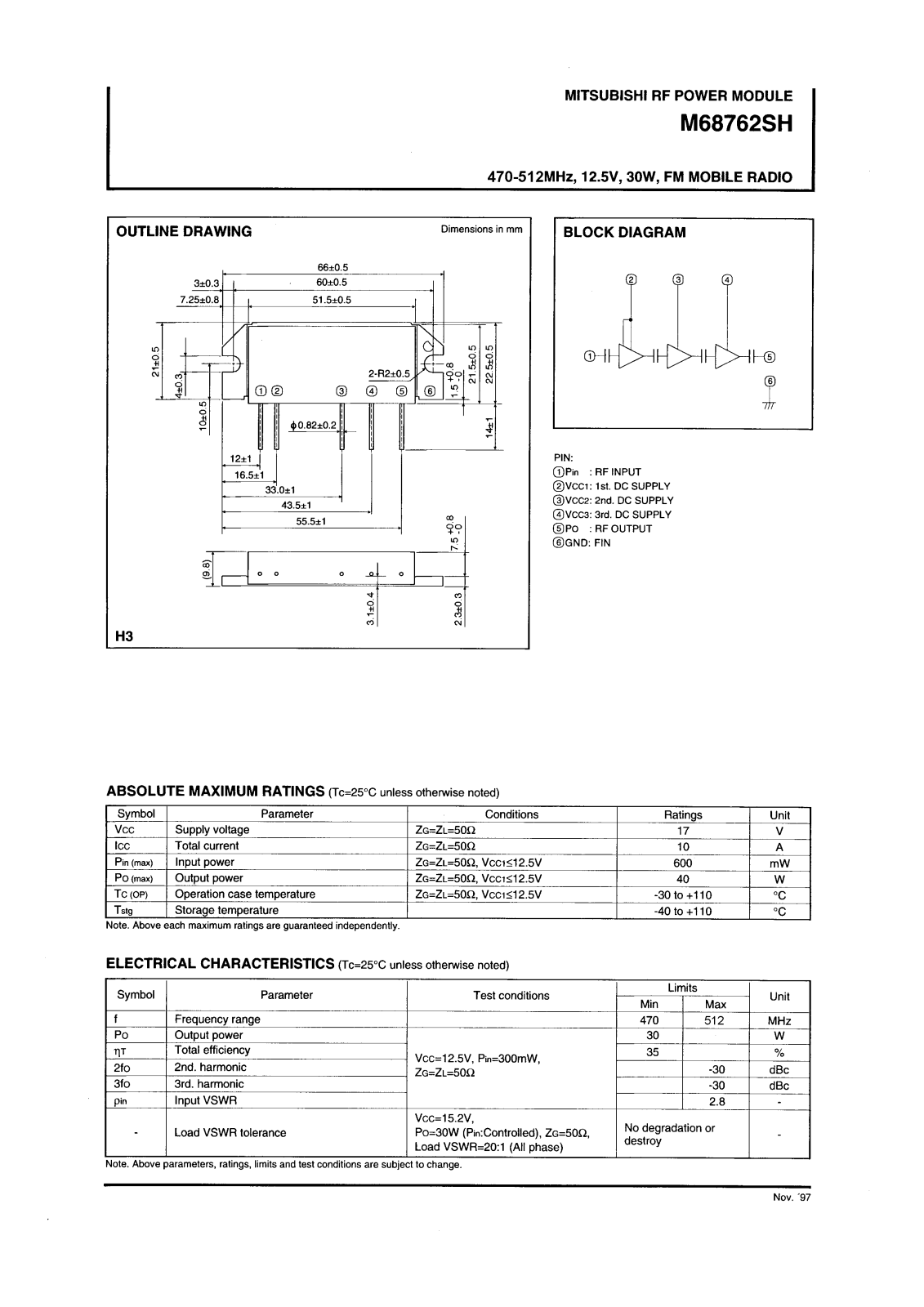 Mitsubishi M68762SH Datasheet