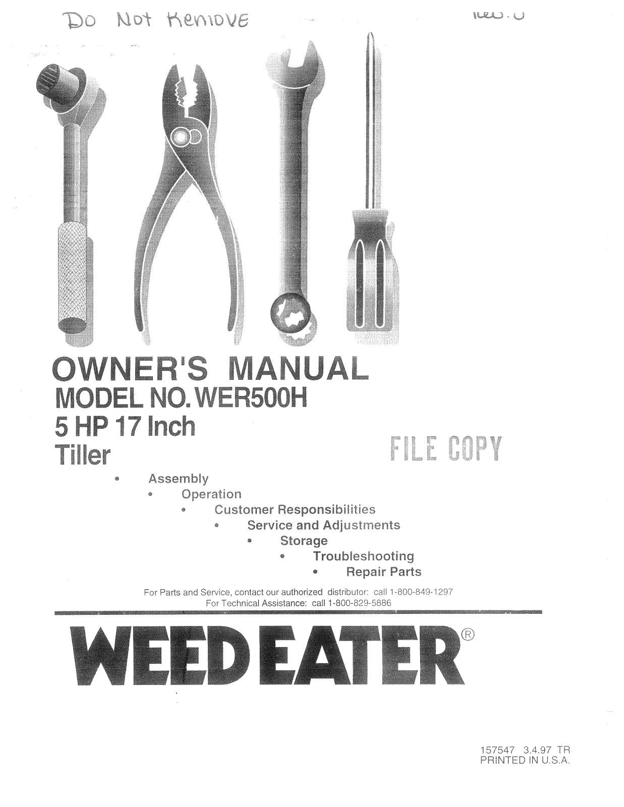 Weed Eater 157547, WER500H User Manual