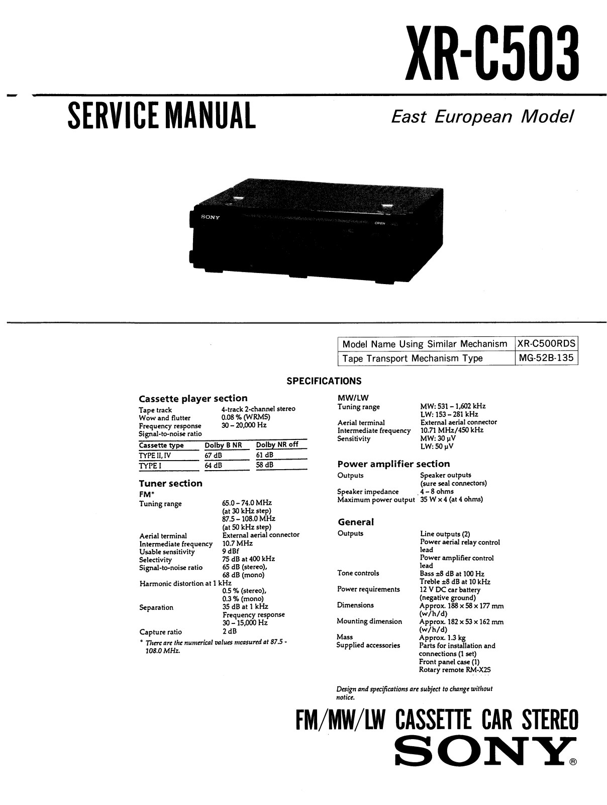 Sony XRC-503 Service manual