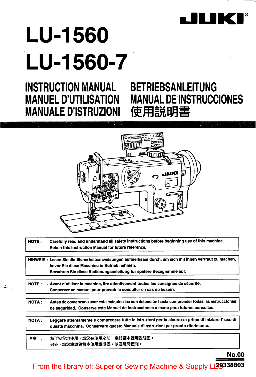 Juki LU-1560, LU-1560-7 Instruction Manual