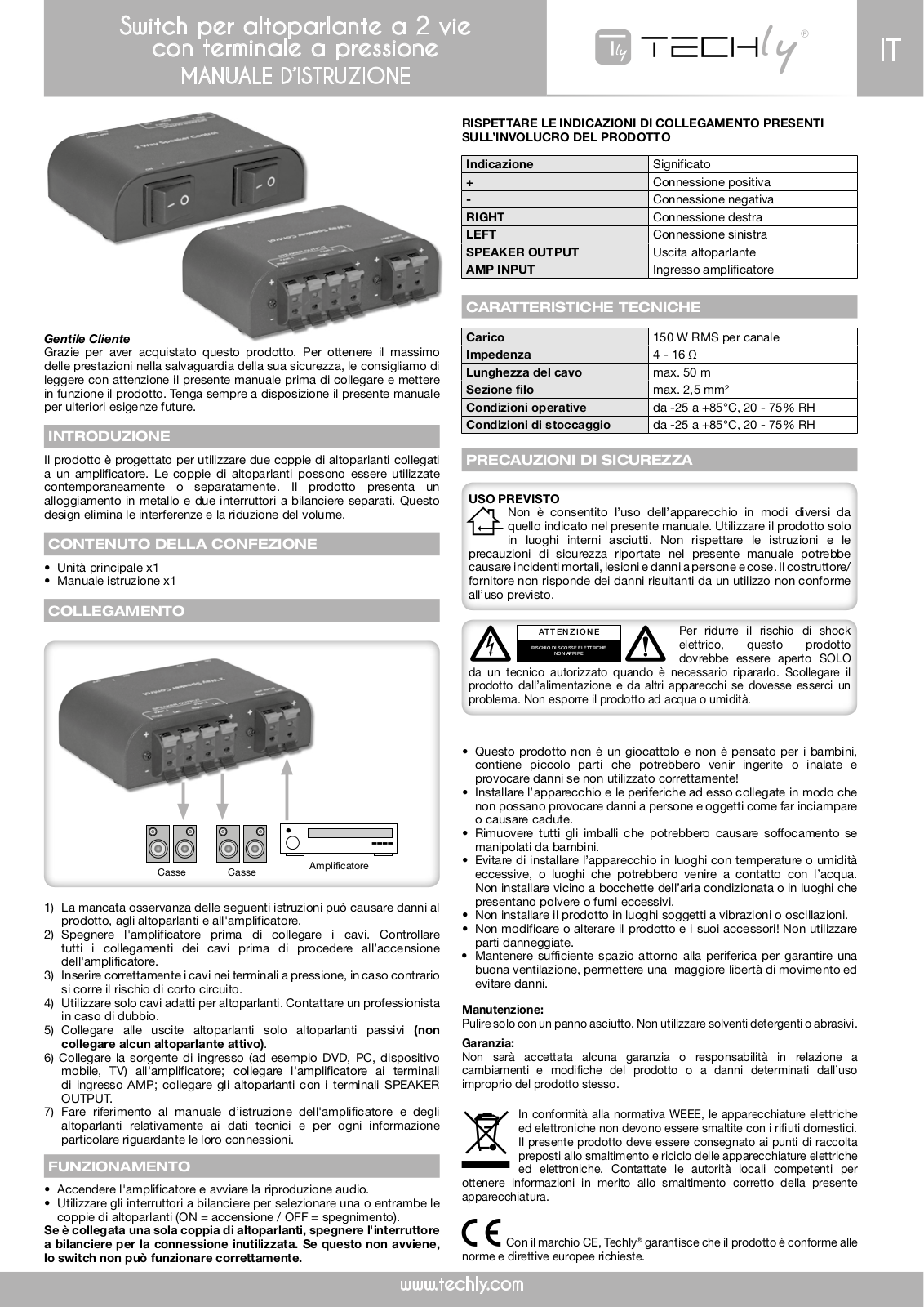 Techly 2 Way Speaker Switch User`s manual