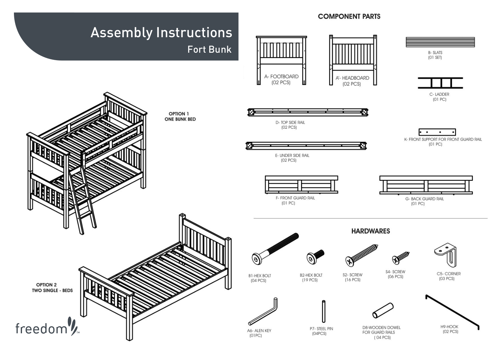 Freedom Fort Bunk Bed Assembly Instruction