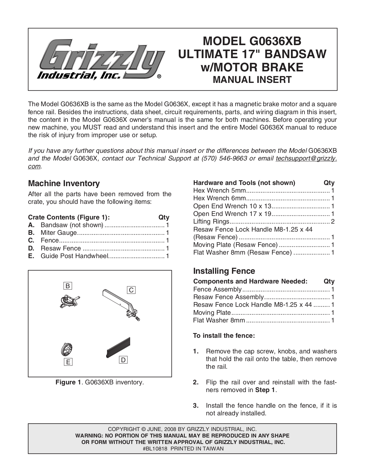 Grizzly G0636XB User Manual