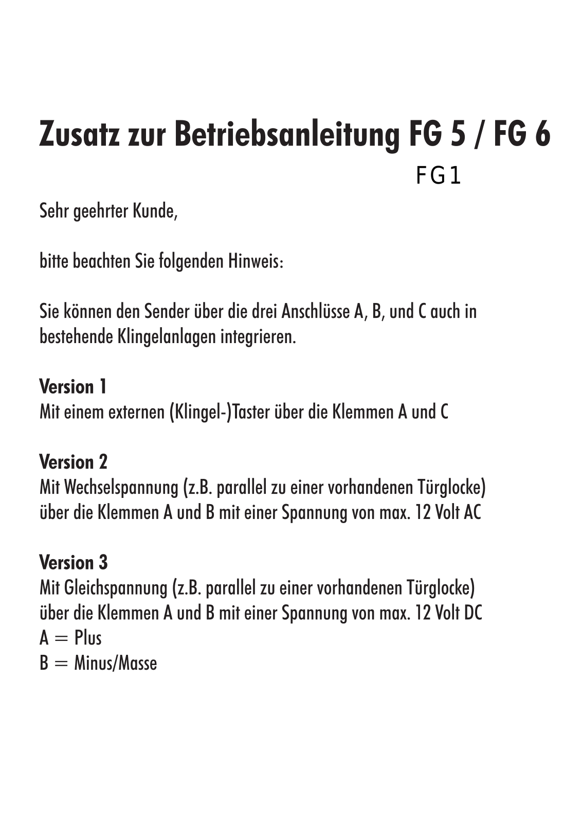 m-e modern-electronics FG5, FG6, FG1 Operating Instructions