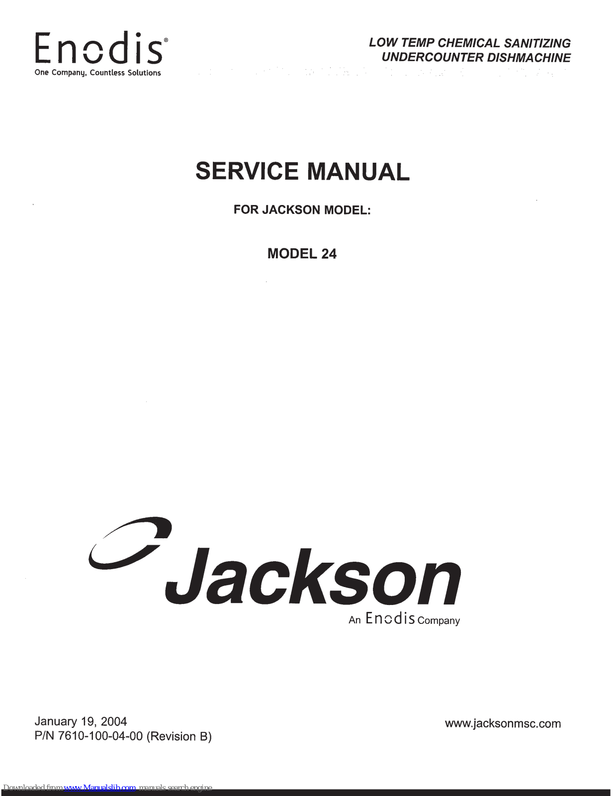 Enodis Jackson 24, Jackson 24L, Jackson 24LM, Jackson 24LF Service Manual