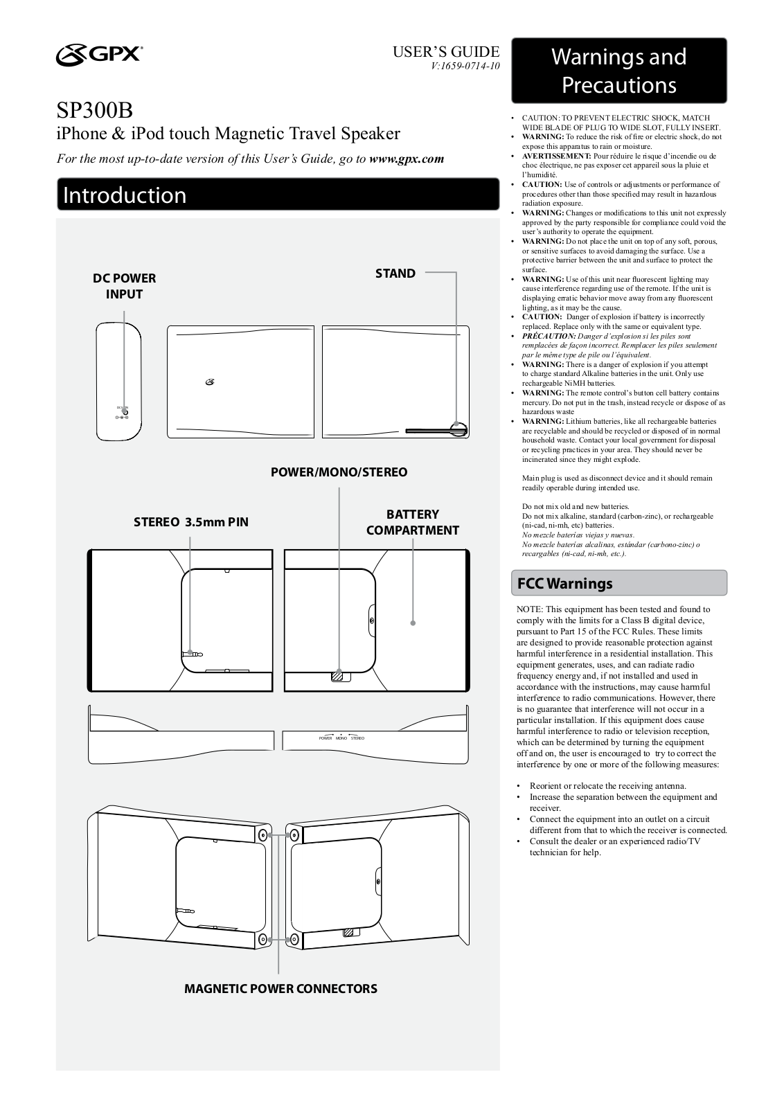 GPX SP300B User Manual