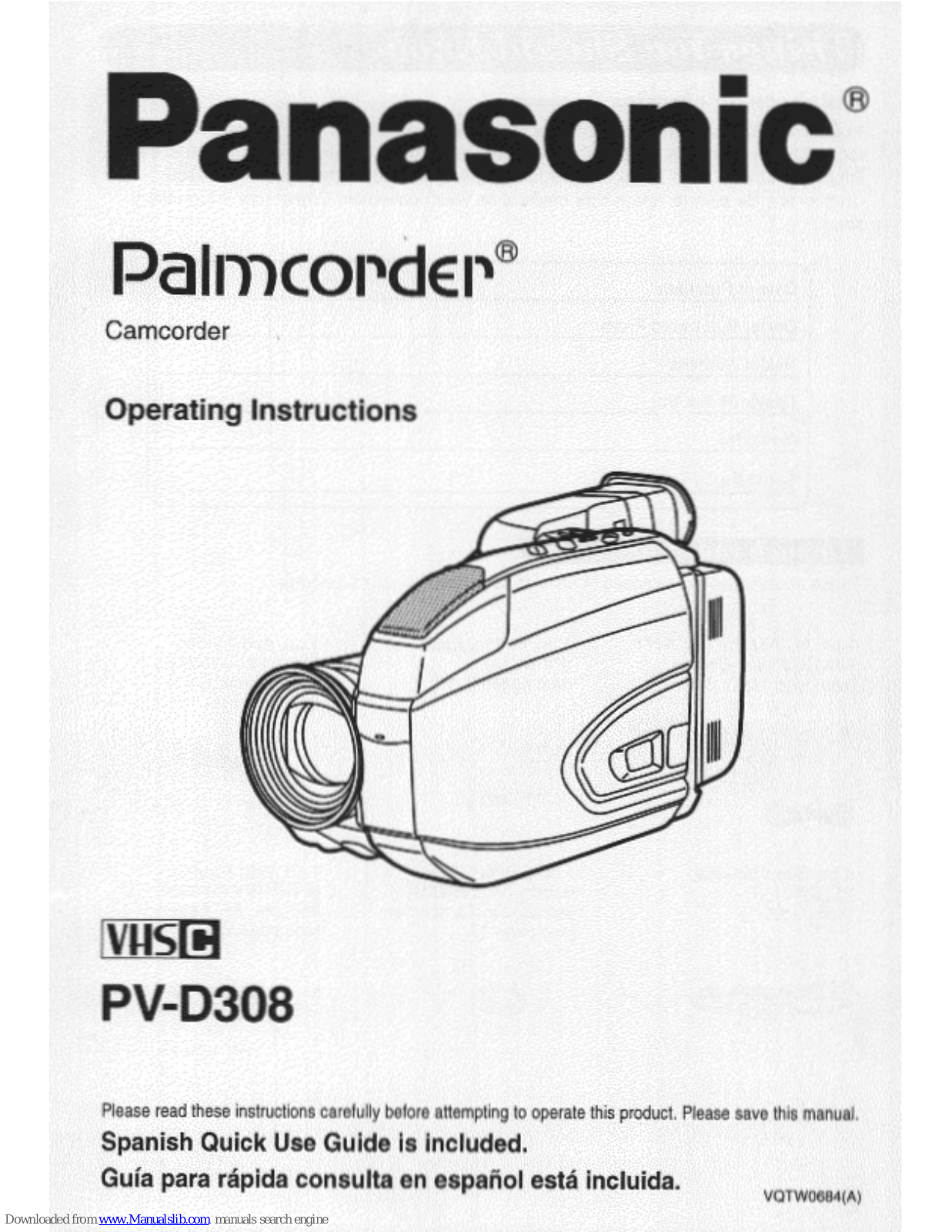 Panasonic Palmcorder PV-D308, PVD308D - VHS-C CAMCORDER Operating Manual