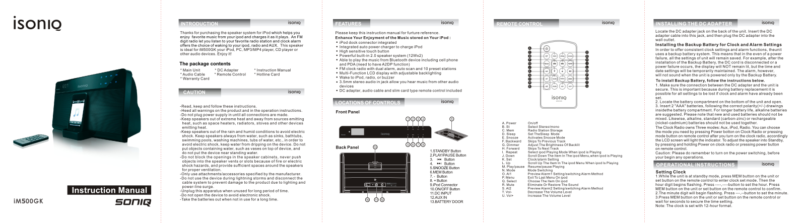 SONIQ iM500GK Instruction