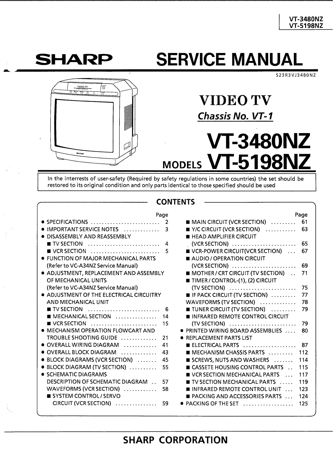 SHARP VT-3480NZ, VT-5198NZ Service Manual