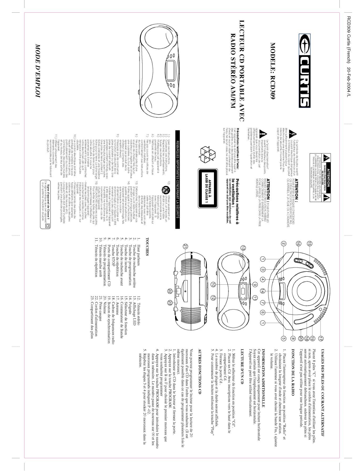 CURTIS RCD309 User Manual