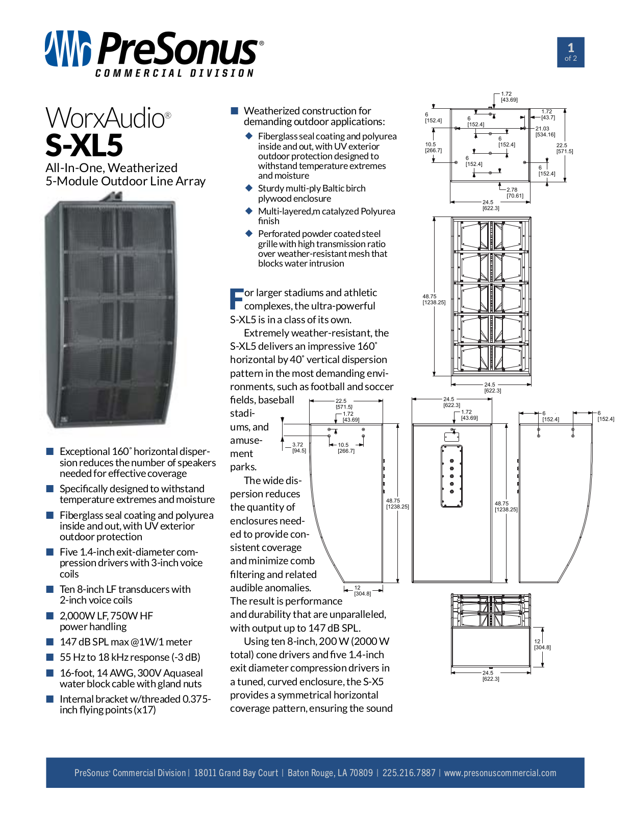 PreSonus S-XL5 Data Sheet