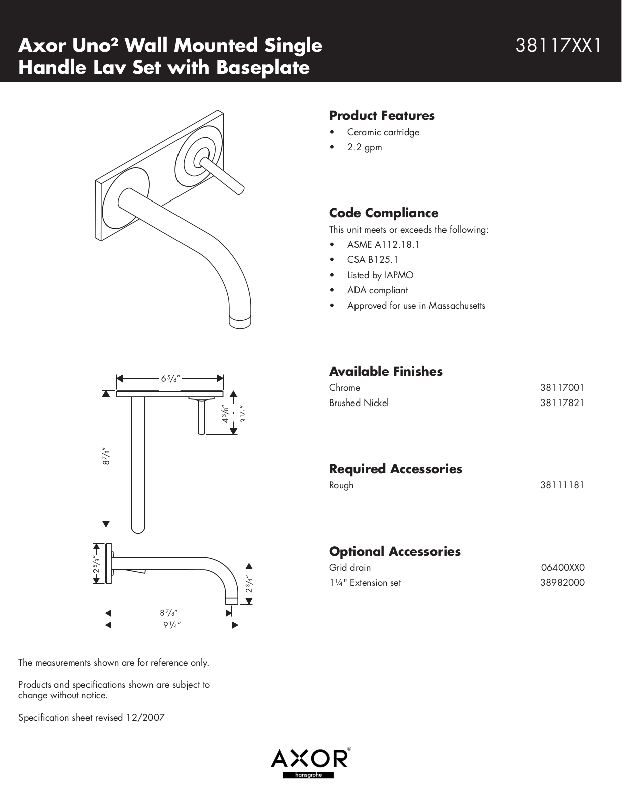 Hans Grohe 38117XX1 User Manual