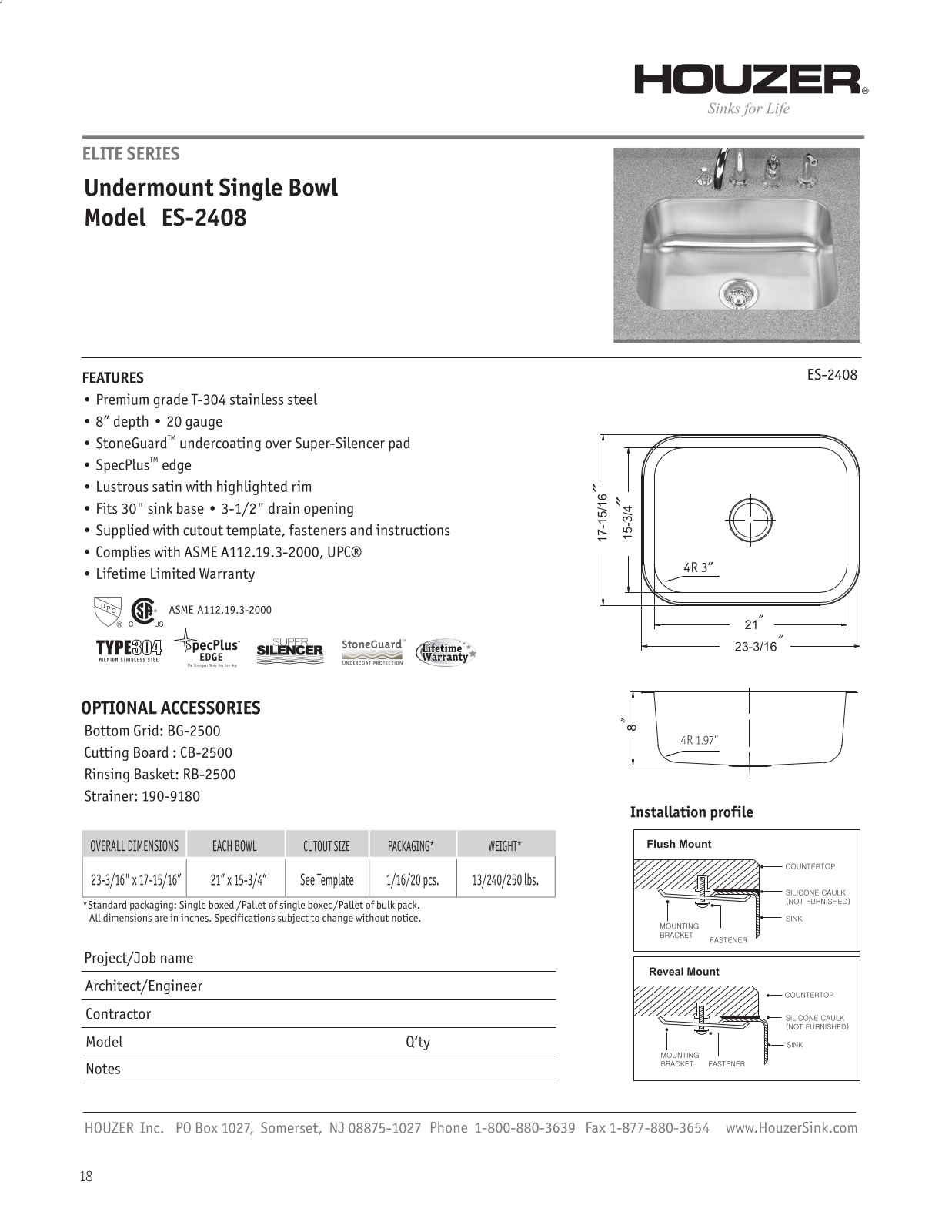 Houzer ES24081 Specs