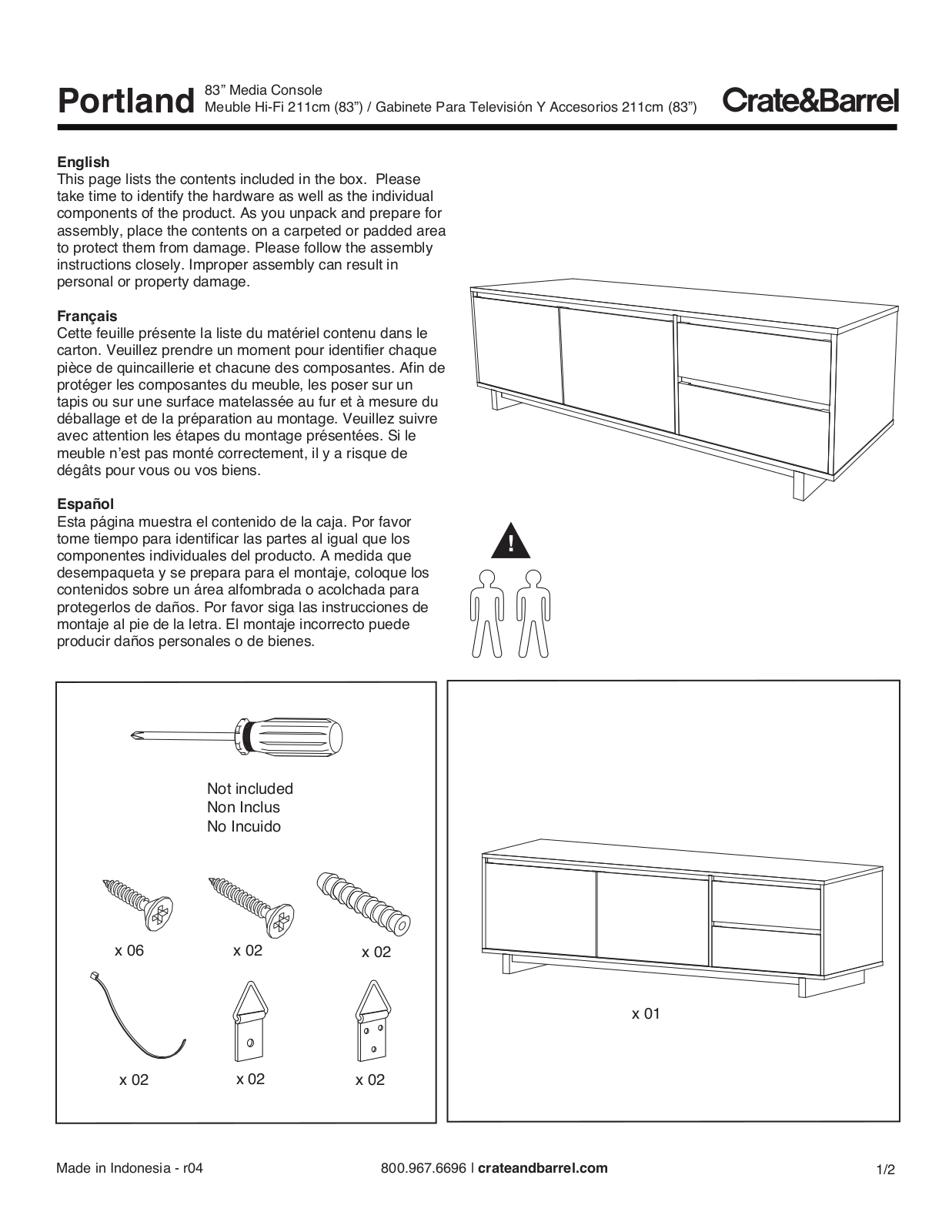 Crate & Barrel Portland 83 Media Console Assembly Instruction