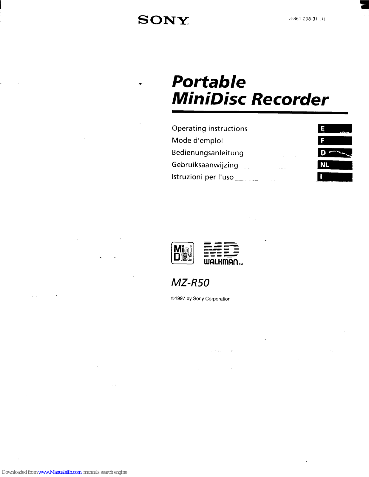 Sony MZ-R50,MD Walkman MZ-R50 Operating Instructions Manual