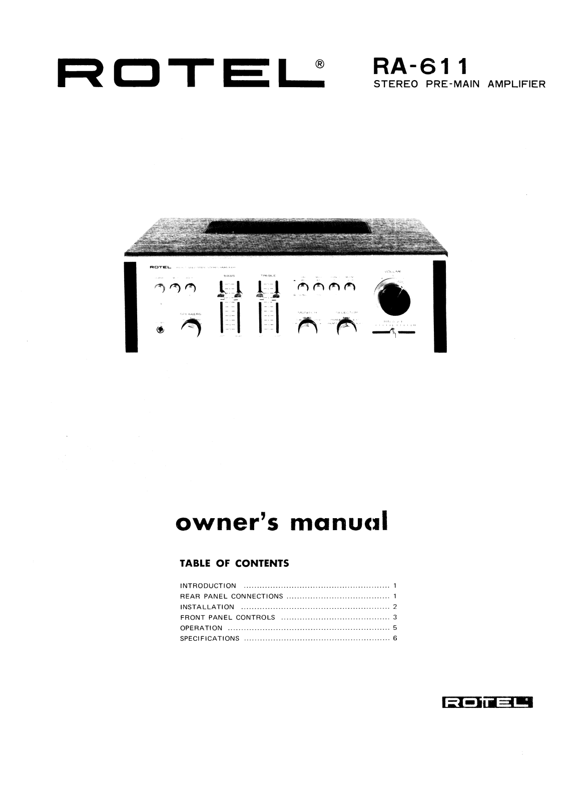 Rotel RA-611 User Manual