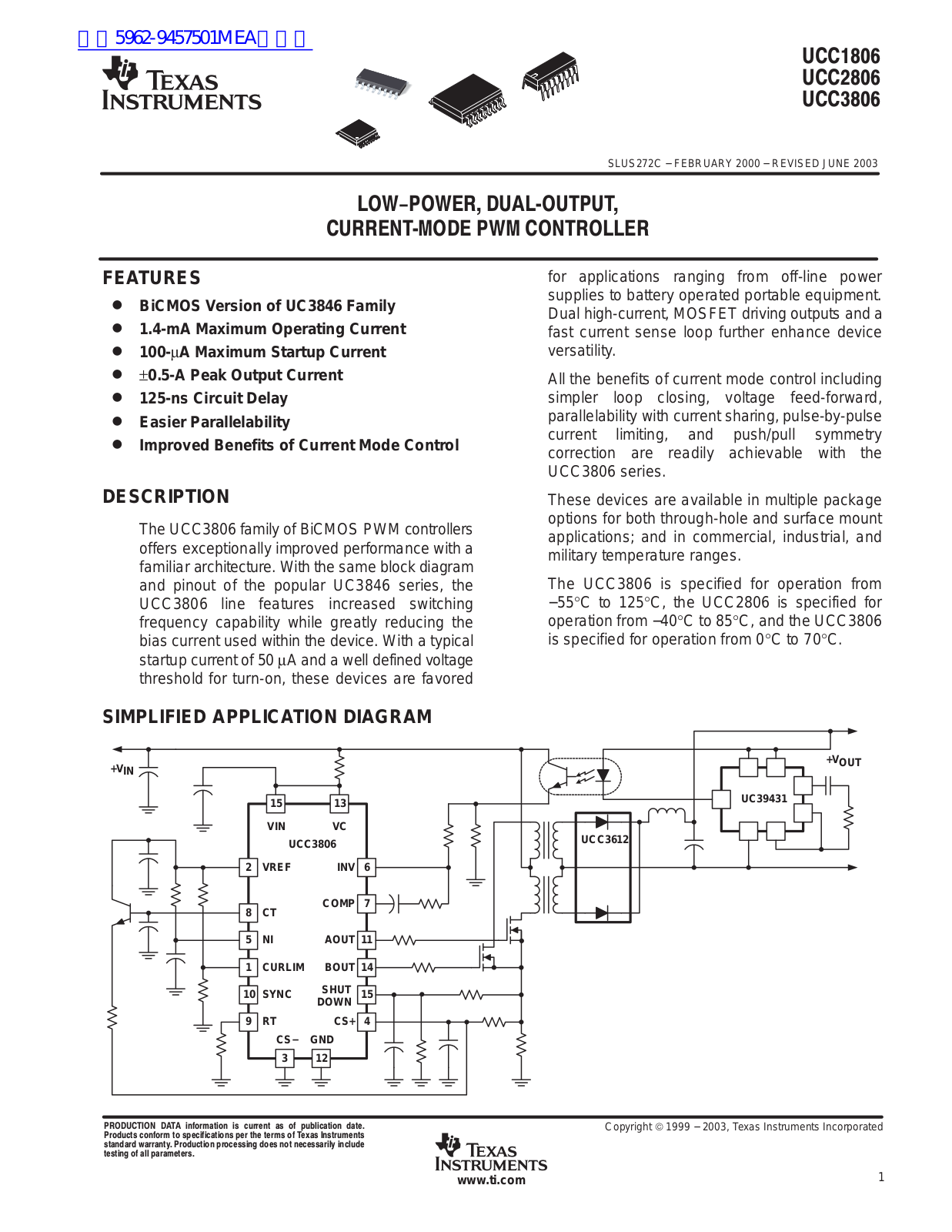 TEXAS INSTRUMENTS UCC1806, UCC2806, UCC3806 Technical data