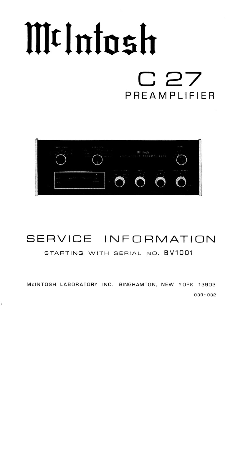 McIntosh C-27 Service manual