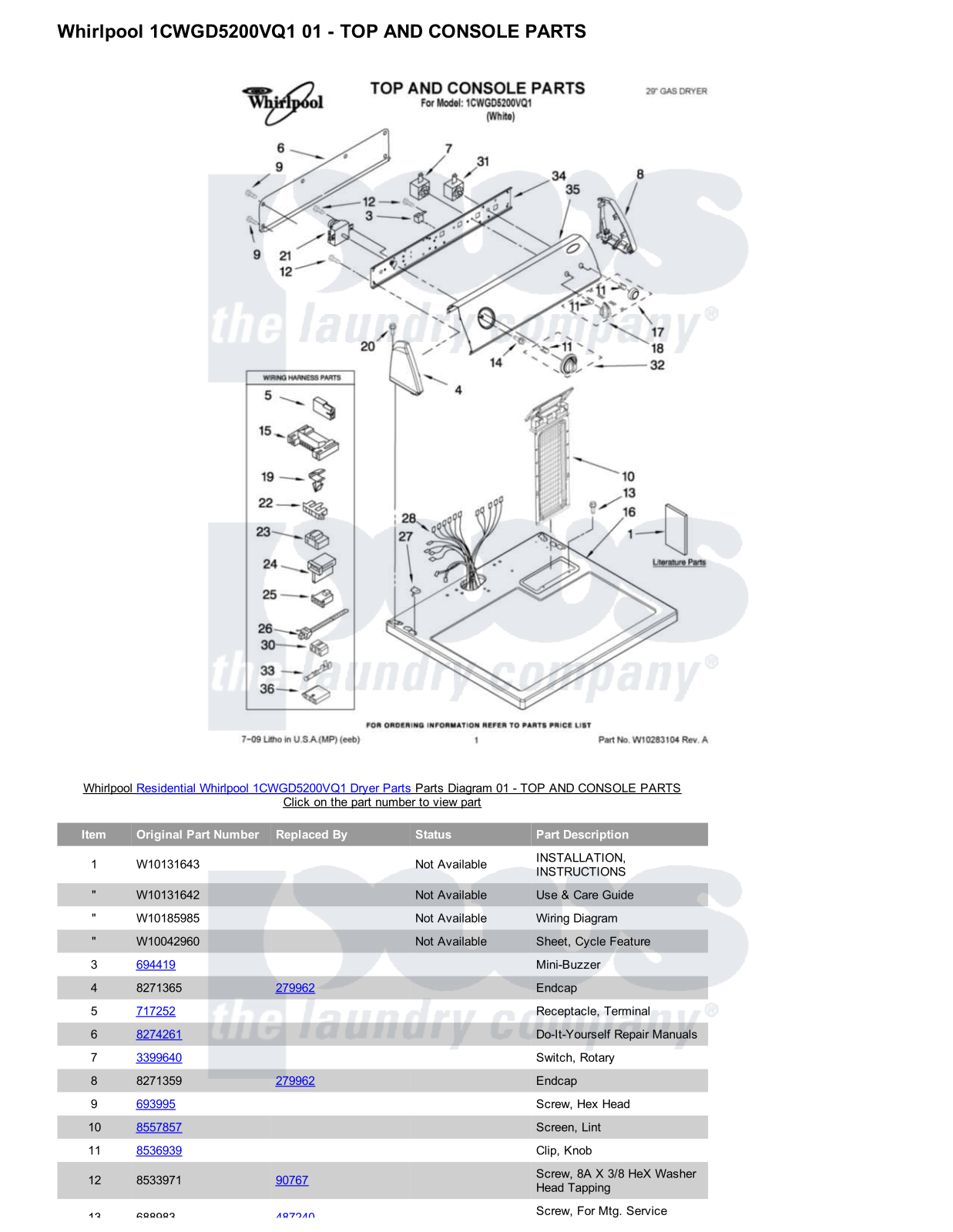 Whirlpool 1CWGD5200VQ1 Parts Diagram