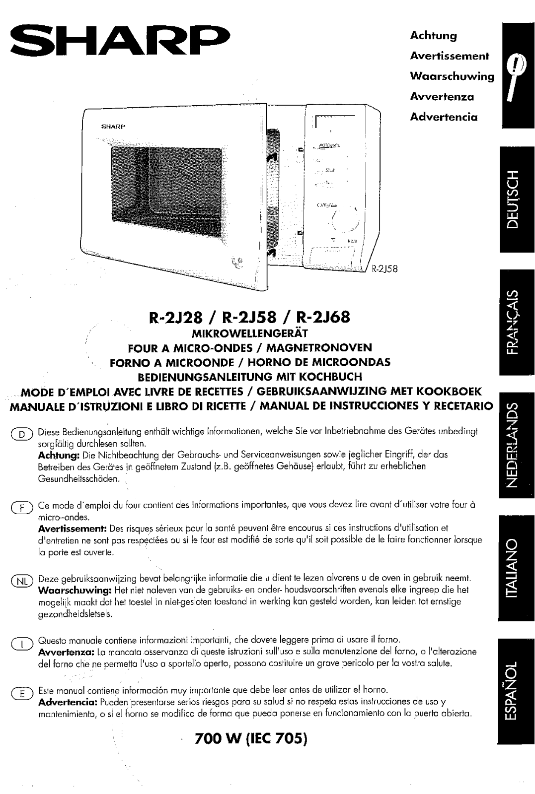 Sharp R-2J58, R-2J68, R-2J28 User Manual