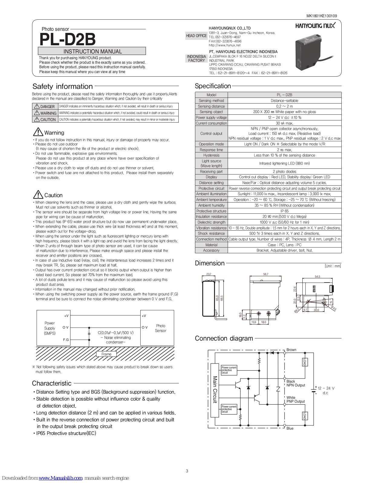 Hanyoung PL-D2B Instruction Manual