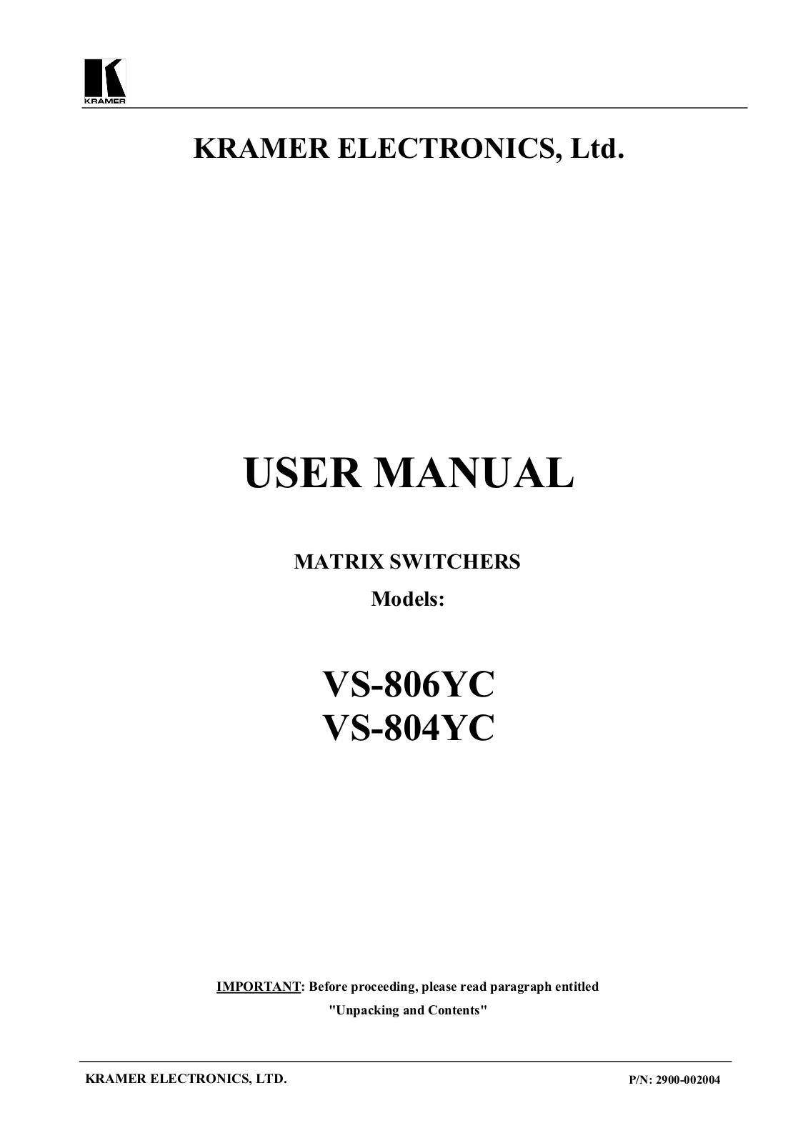 Kramer VS-804YC User Manual - ManualMachine.com