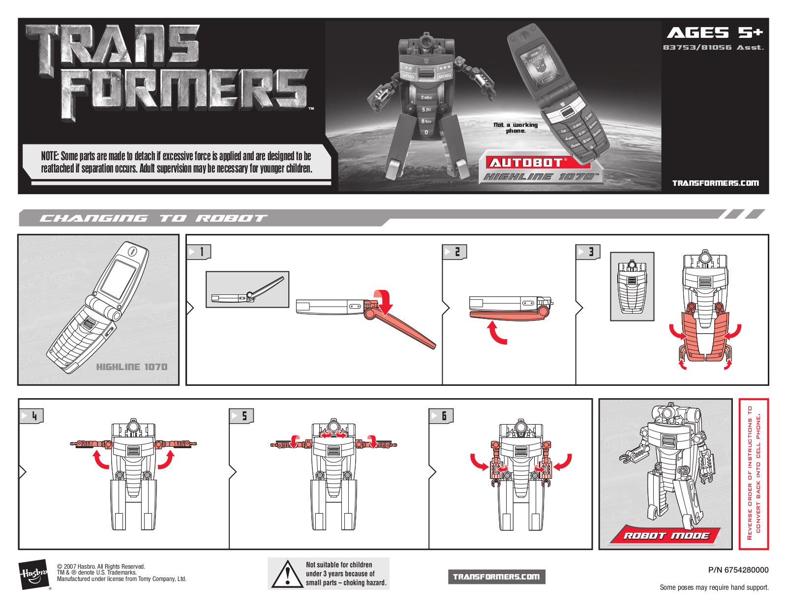 HASBRO Transformers Highline User Manual