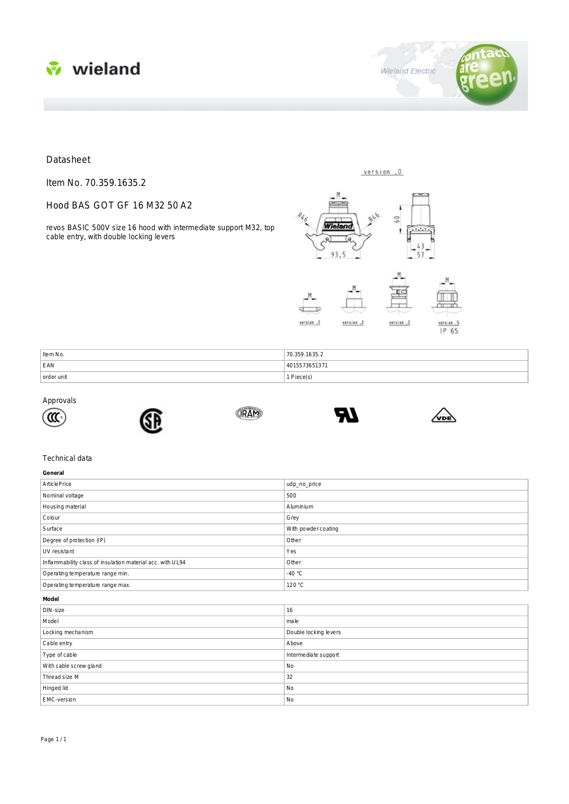 Wieland 70.359.1635.2 Data Sheet - ManualMachine.com