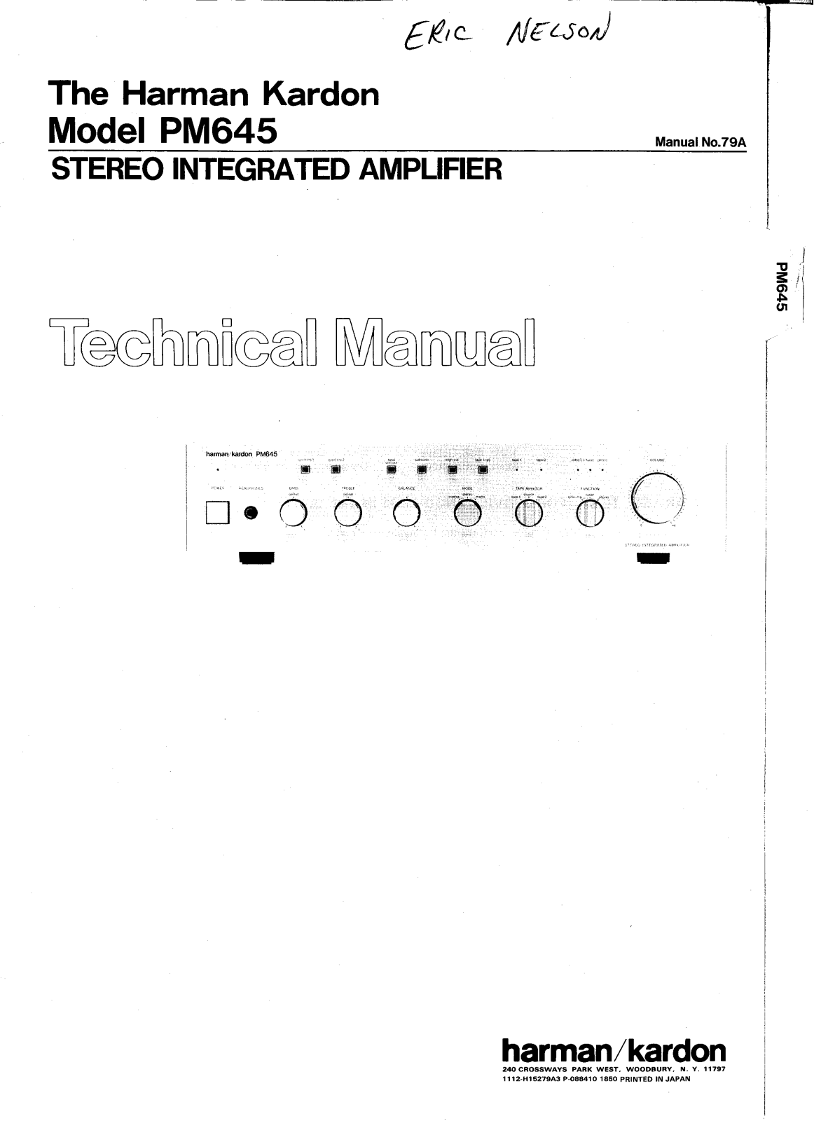 Harman Kardon PM-645 Service manual