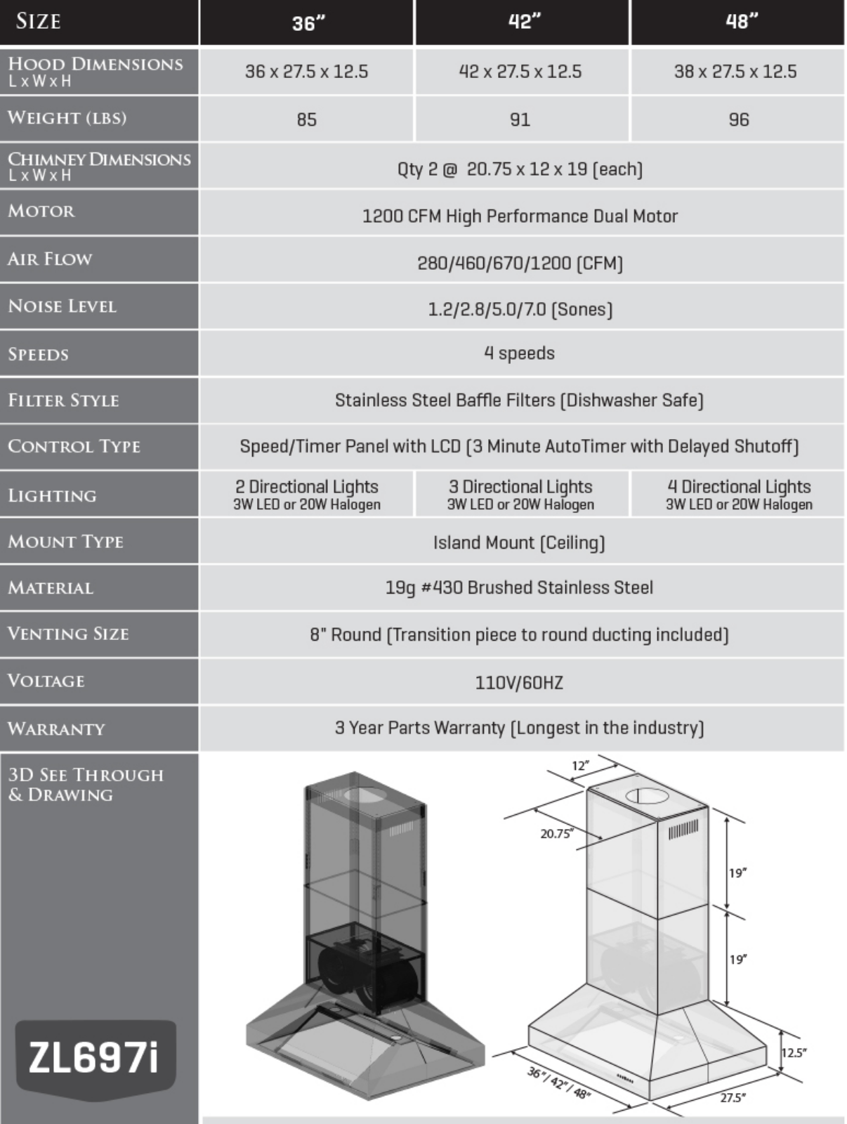 ZLINE 697I60 Specifications