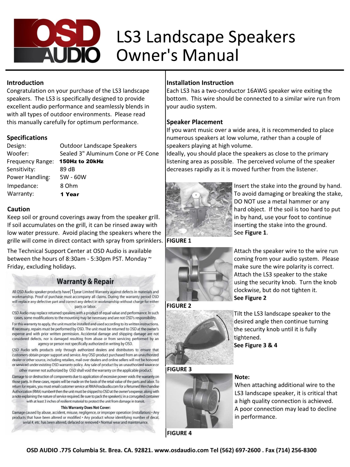 OSD Audio LS3-PE User Manual