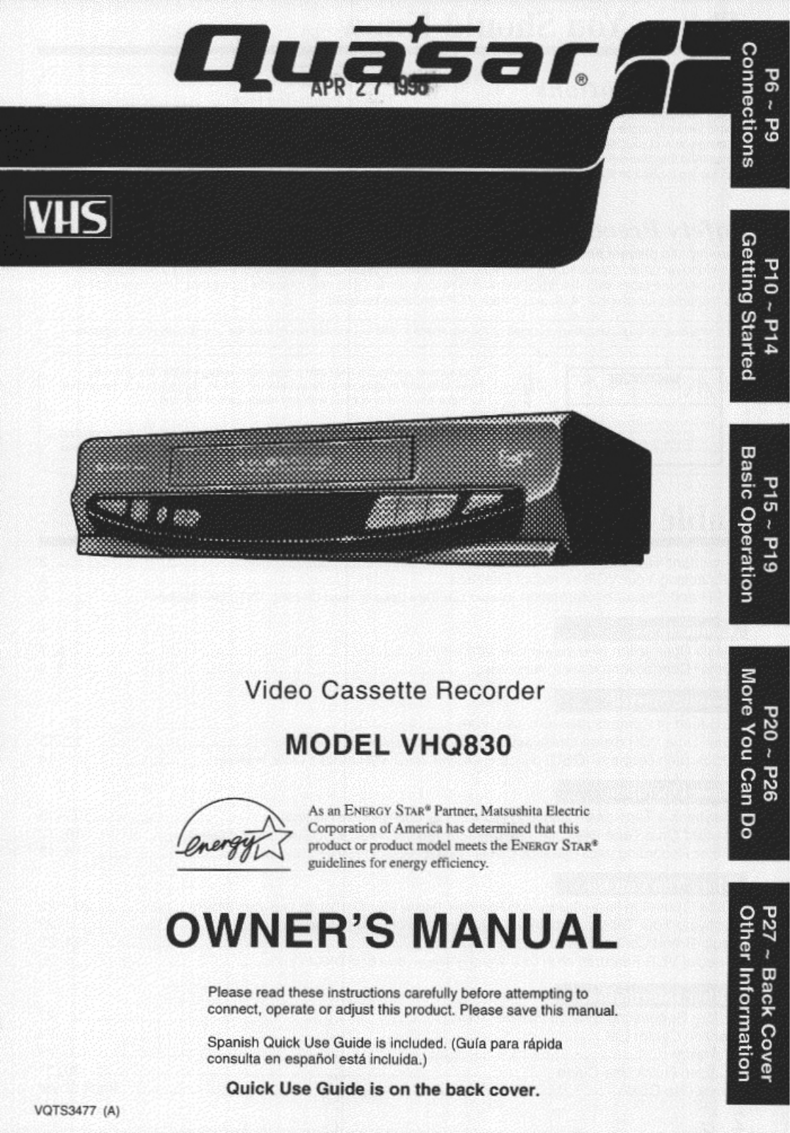 Panasonic VHQ-830 User Manual