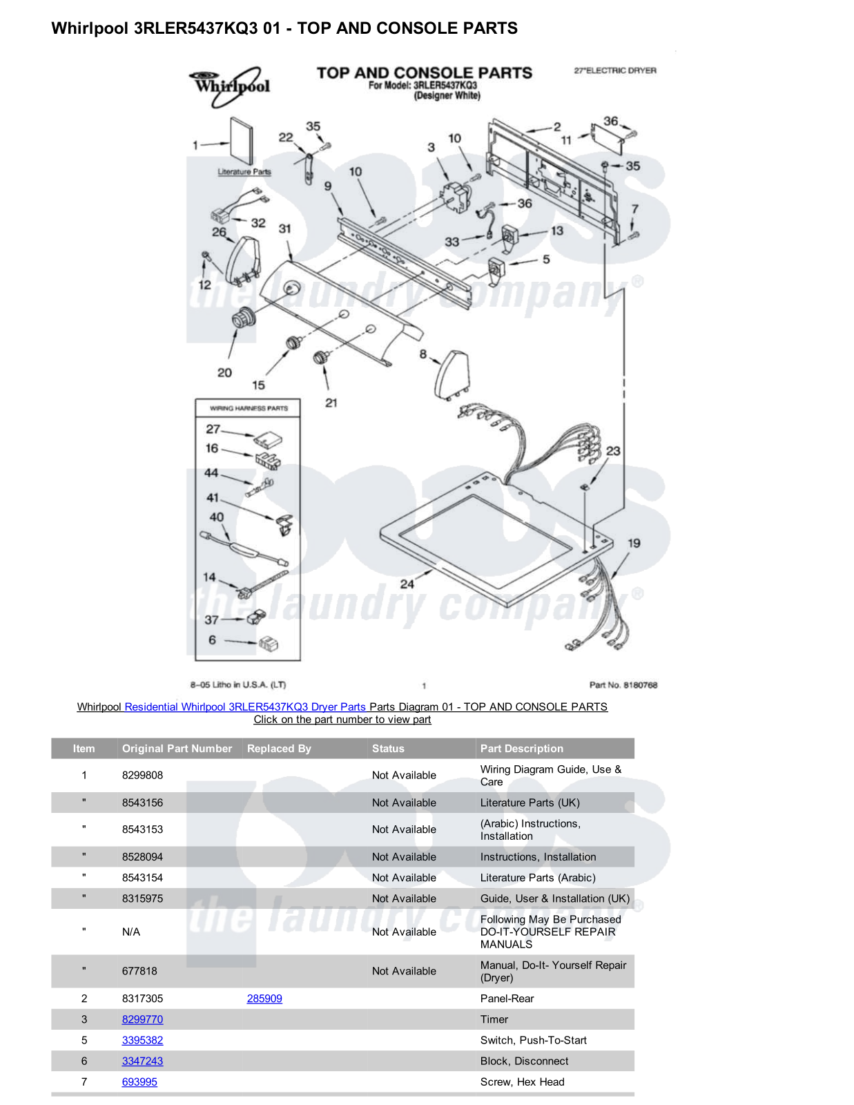 Whirlpool 3RLER5437KQ3 Parts Diagram