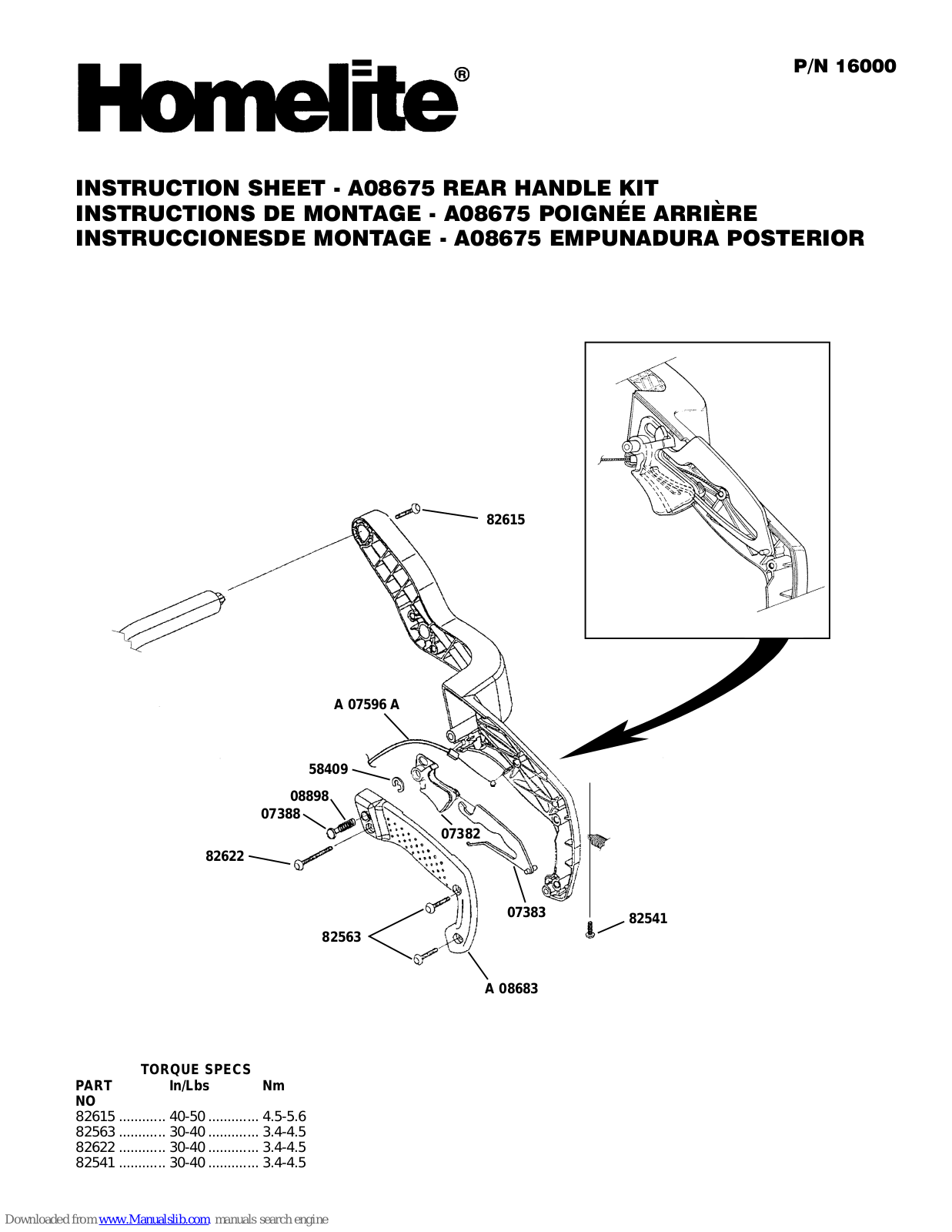 Homelite A08675 Instruction Sheet