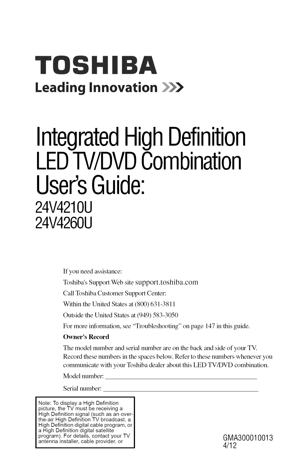 Toshiba 24V4210U Owner’s Manual