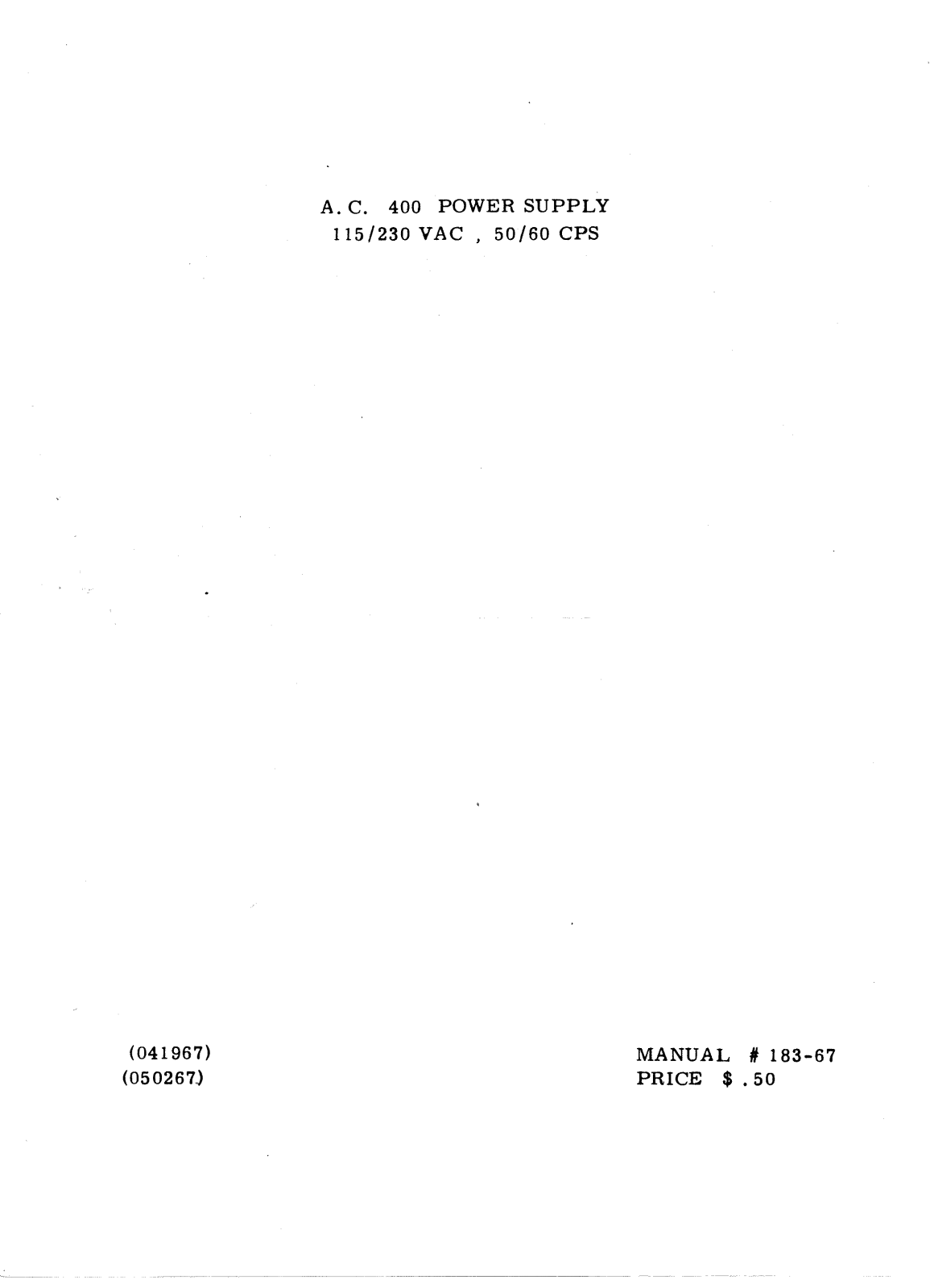 Galaxy Electronics AC 400 Service manual