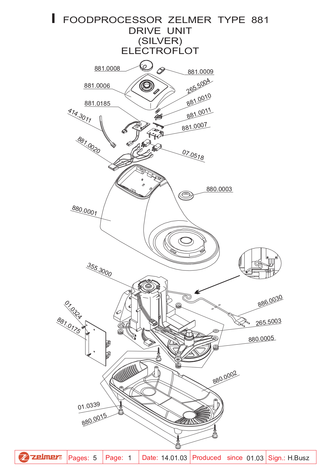 ZELMER 881 Spare Parts List