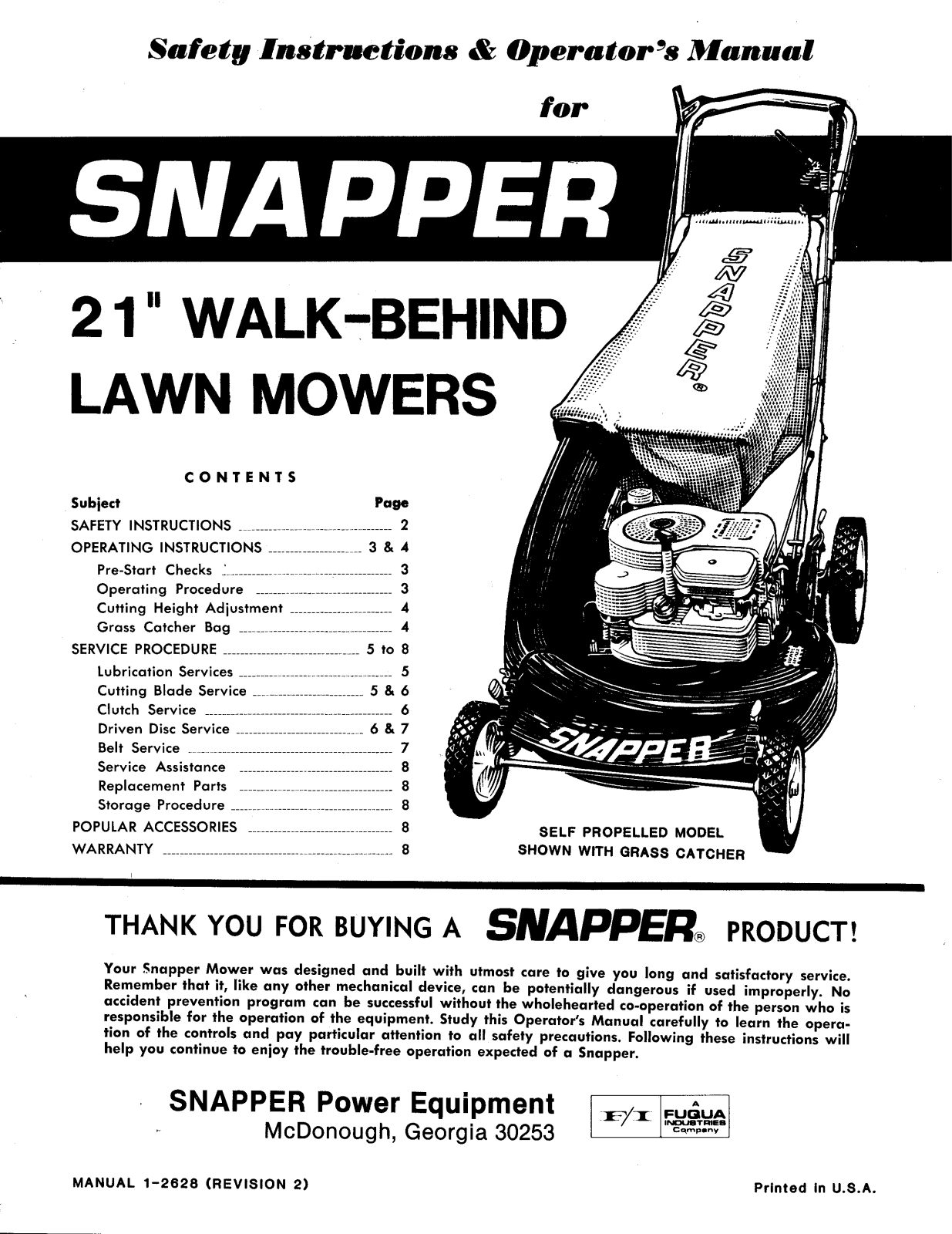 Snapper Walk-Behind Lawn Mowers User Manual