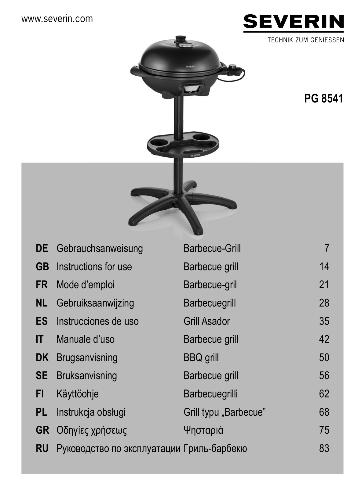 Severin PG 8541 operation manual