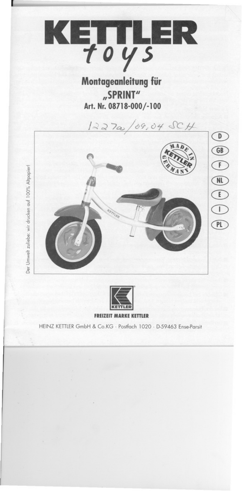 Kettler SPRINT User Manual