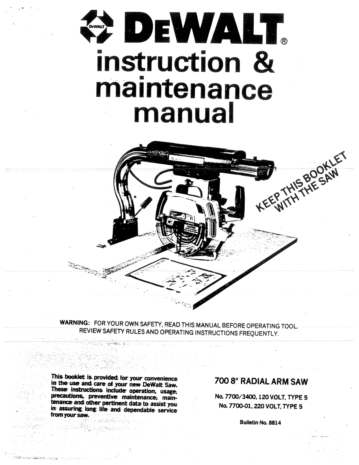 DeWalt 3400, 700, 8814, Type 5, 7700 User Manual